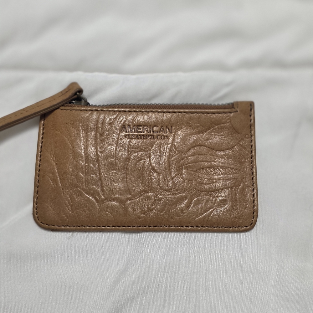 American Leather Co. Tan Embossed Leather Wristlet Wallet